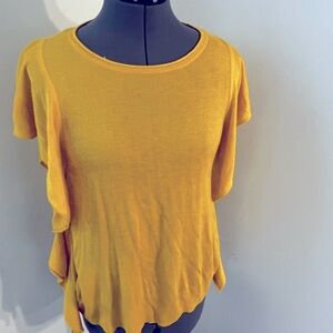 Zara Knit Sz S Golden Yellow Short Sleeve Ruffled Flutter lightweight Sweater